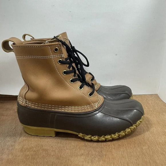 LL Bean Duck Boots Men's Size 8 Brown Leather 6 Inch Lace Up Snow Rain Boots - Picture 1 of 9
